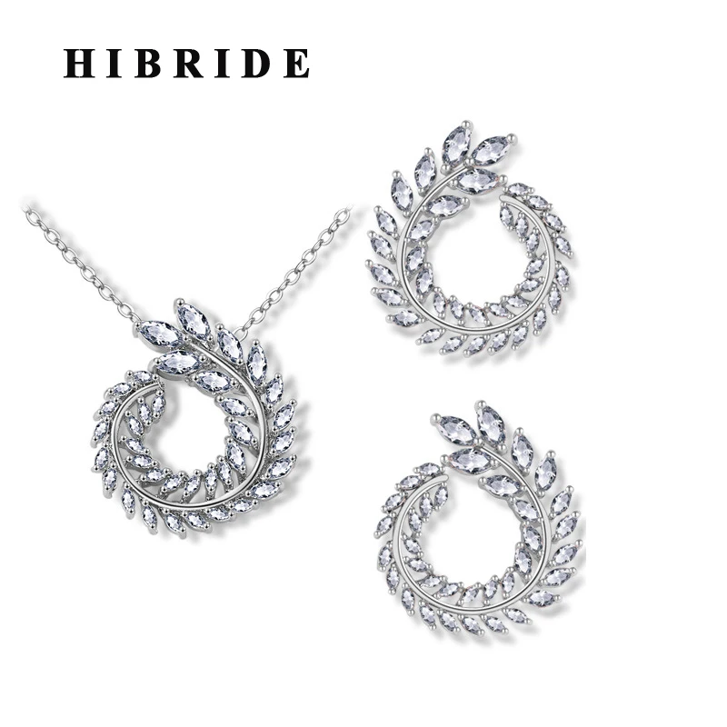 

HIBRIDE Luxury Fasihon AAA Cubic Zircon Leaf Shape Jewelry Sets For Women Party Gifts Bridal Jewelry Brincos N-792