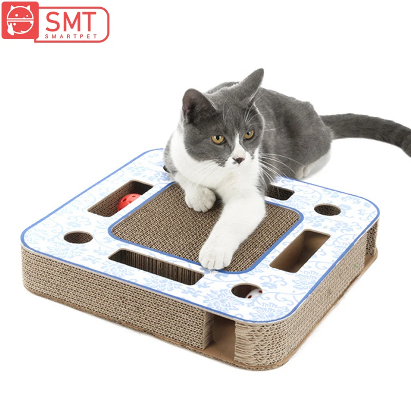 Smartpet гофрированный бумажный кошачий скребок с шариком квадратный игровой трек для домашних животных игрушка-головоломка для кошек Когтеточка доска коврик скребок