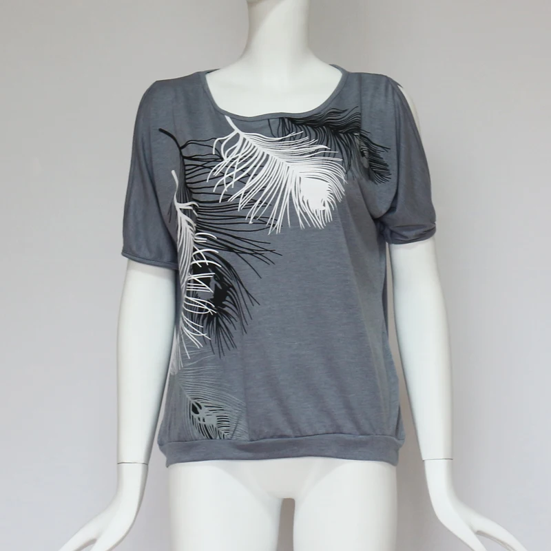 Women Summer 2018 Tshirt Casual Short Sleeve Tops Tees Sexy Off Shoulder Feather Print T-Shirt O-neck Loose Plus Size 5XL Shirts | Женская