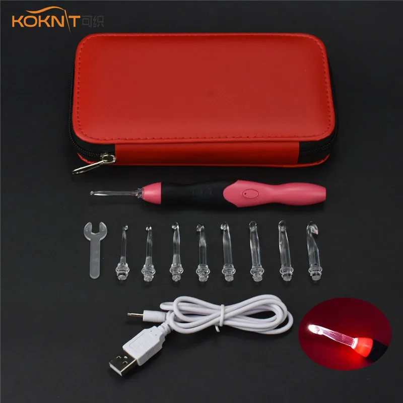 KOKNIT USB светодиодный набор крючков для вязания крючком инструмент шитья