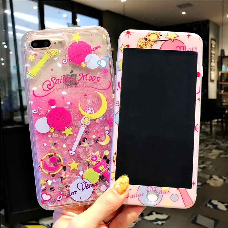Для iphone XS max XR X Сейлор Мун динамический с блестками и жидкостью чехол сияющими +