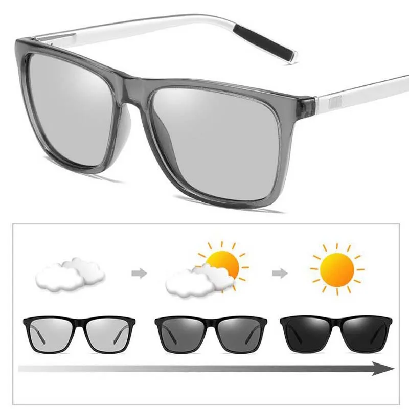 

New Square Driving Photochromic Sunglasses Men Polarized Chameleon Discoloration Sun glasses for men oculos de sol masculino