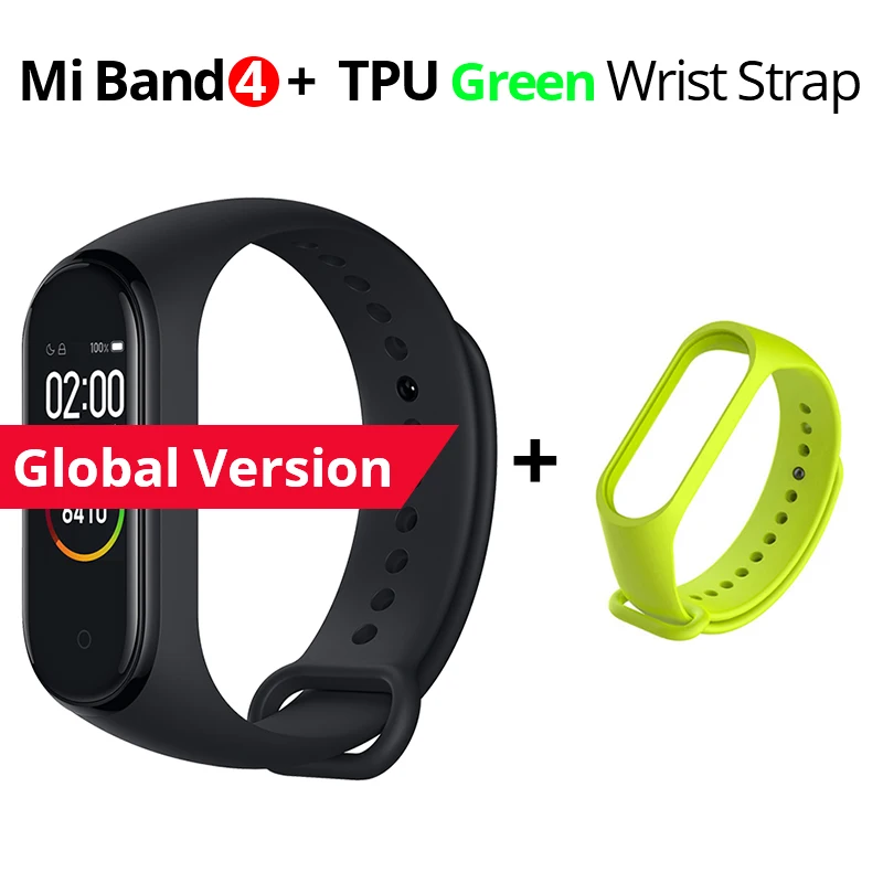 Add Green Strap Xiaomi Mi Band 4 глобальная версия многоязычный браслет 135 мАч Bluetooth 5,0 умные часы - Цвет: Add Green Strap