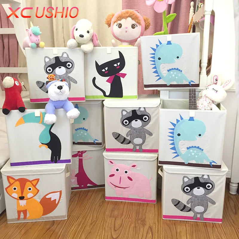 XC USHIO мультфильм животное складной ящик для хранения детская одежда игрушка разное Органайзер коробка органический хлопок ткань корзина для хранения игрушек