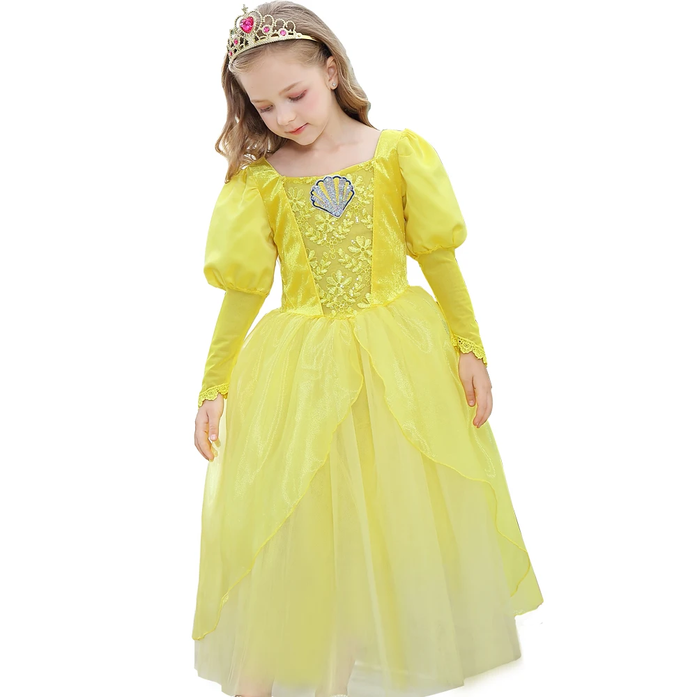 Yellow Dress Only Маленькое Платье Mermard для девочек; платье принцессы Ариэль, жасмин, Золушка, Белль; детский нарядный костюм с цветочным рисунком; детское праздничное платье на день рождения - Цвет: Yellow Dress Only