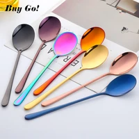 10pcs stainless steel ice cream spoon iridescent rainbow korean spoon dessert tea coffee gold silver colorful scoops cutlery set