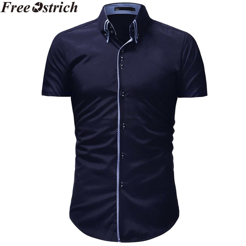 Летняя мужская белая рубашка деловая тонкая с коротким рукавом и карманом в