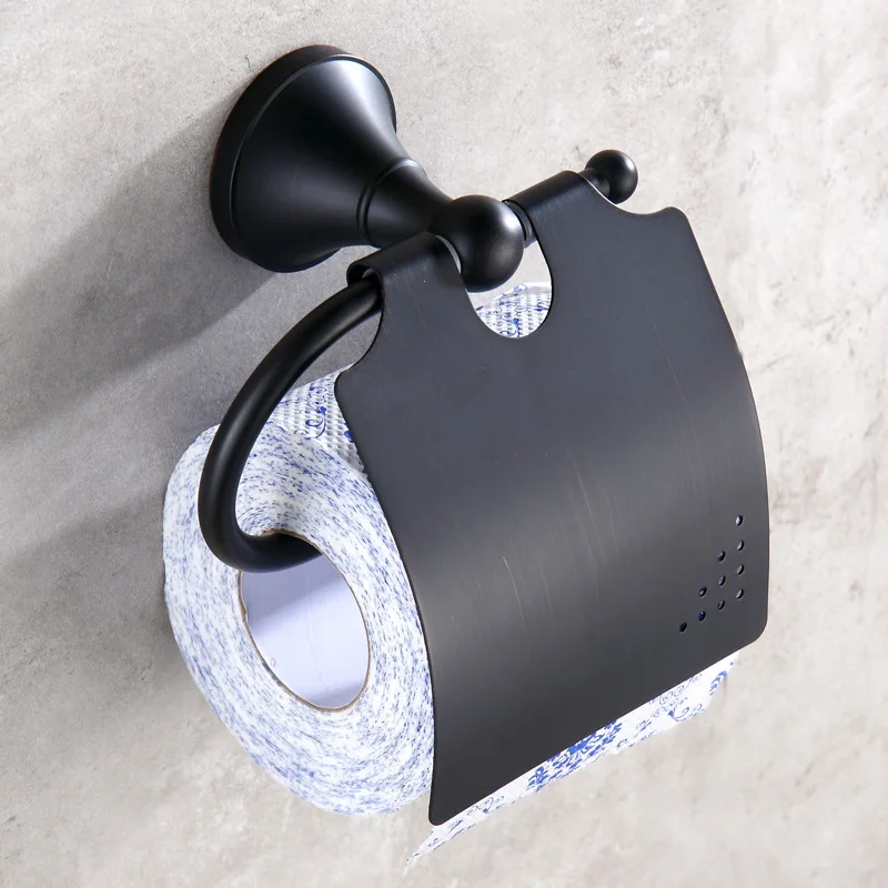 

Free shipping,Black bronze bathroom accessories set 4pcs copper paper holder robe hook towel ring toilet brush holder
