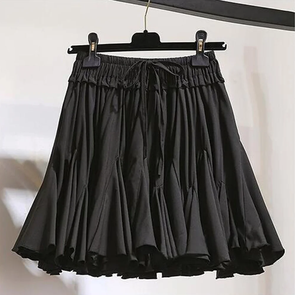 Womens Pleated Layer Ruffles Frill Shorts White Princess Chiffon Summer Casual Ladies Girls Elastic High Waist Mini Skirt Shorts