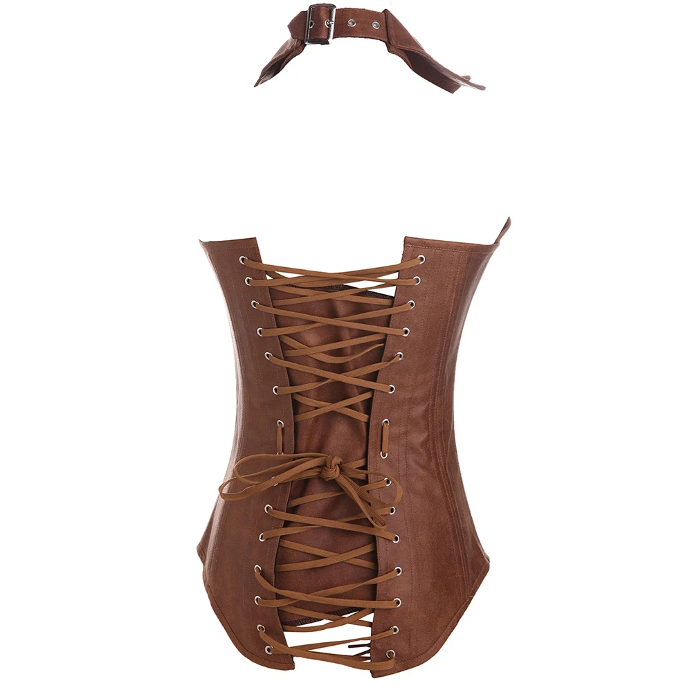 Сексуальный корсет из искусственной кожи сексуальный Коричневый на молнии в