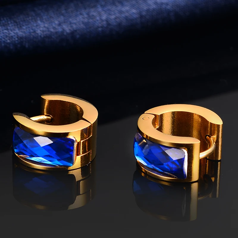 QianBei Fashion Dark Blue Crystal Rhinestone Stainless Steel Studs Hoop Mens womens Enagagement Wedding Earrings NEW | Украшения и