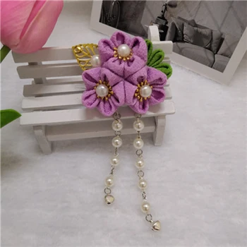 Purple(1pc) Новинка DIY японское кимоно ручной работы Sakura hairwear для девочек женские заколки для волос цветок канзаши головные уборы с длинными падениями - Цвет: Purple(1pc)