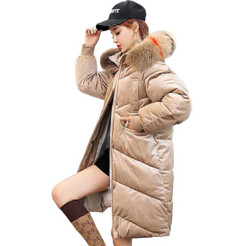 Новое поступление 2019 женская зимняя куртка с большим меховым воротником