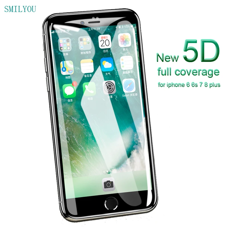 SMILYOU 5D закаленное Стекло для iphone 7 6s плюс Экран протектор 6 полное покрытие пленки
