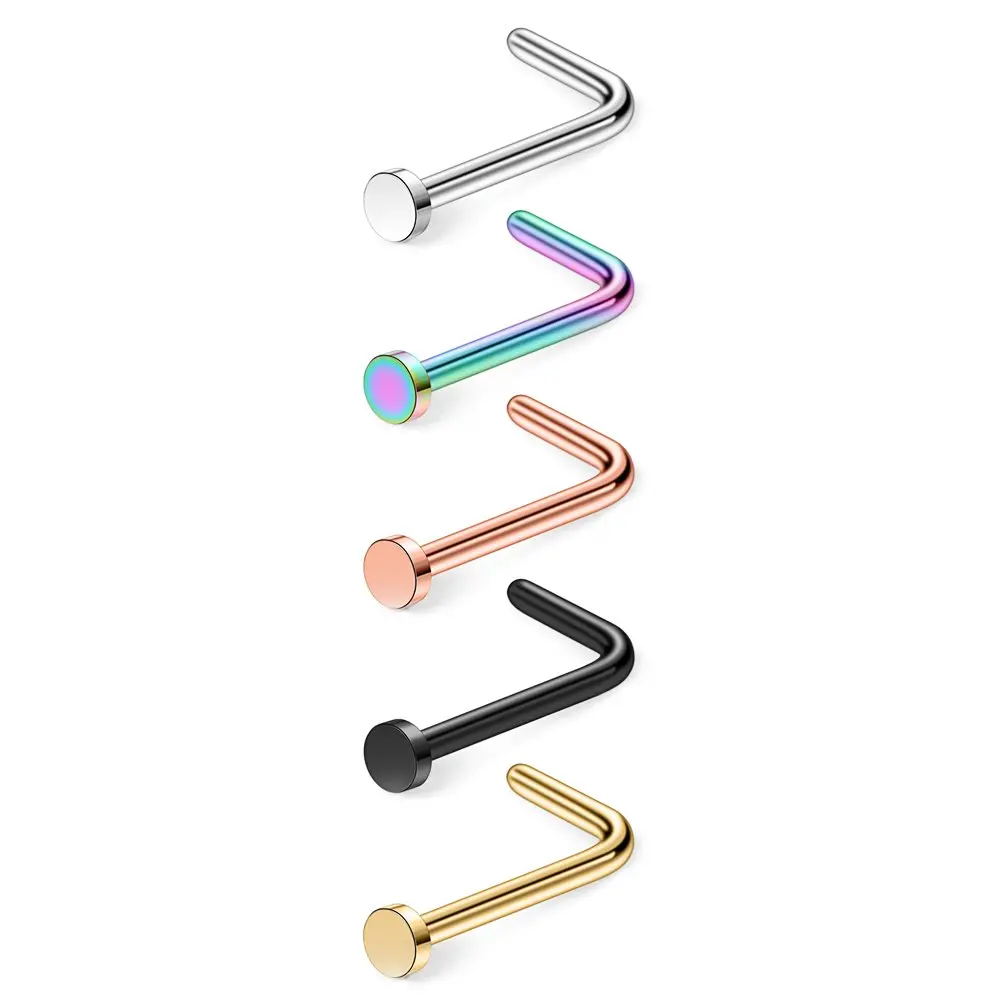 JFORYOU 18G 20G 316L Surgical Steel Nose Stud Ring L Shaped with 2MM Flat Top Piercing Jewelry 2-6PCS | Украшения и аксессуары