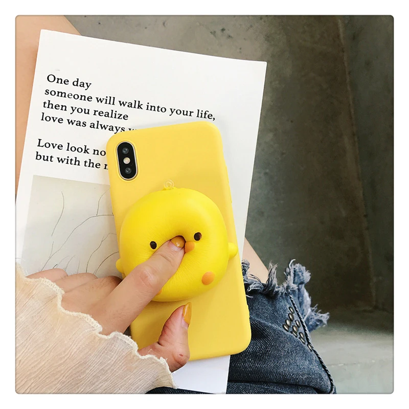 

3D Yellow Duck Phone Case For Samsung Galaxy A3 A5 A6 A7 A8 Plus A9 star 2018 2017 kneading Reduce Stress Toy Soft silicon Cover