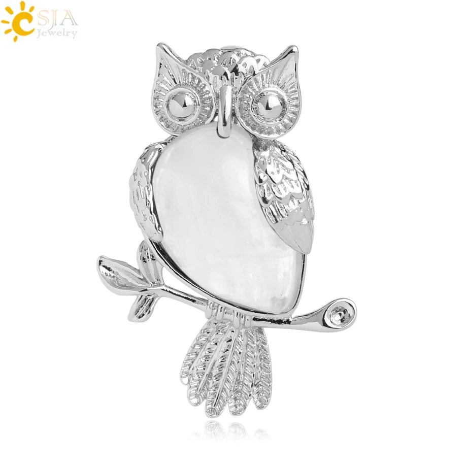 White Crystal CSJA животное сова кулон в форме капли воды в форме натуральный камень кварц кристалл серебряный цвет кулон для ожерелья для женщин мужчин ювелирные изделия G076 - Окраска металла: White Crystal