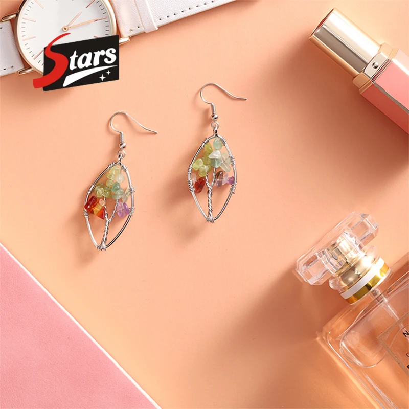 Серьги Singreal из натурального камня флюорита в виде дерева жизни для женщин
