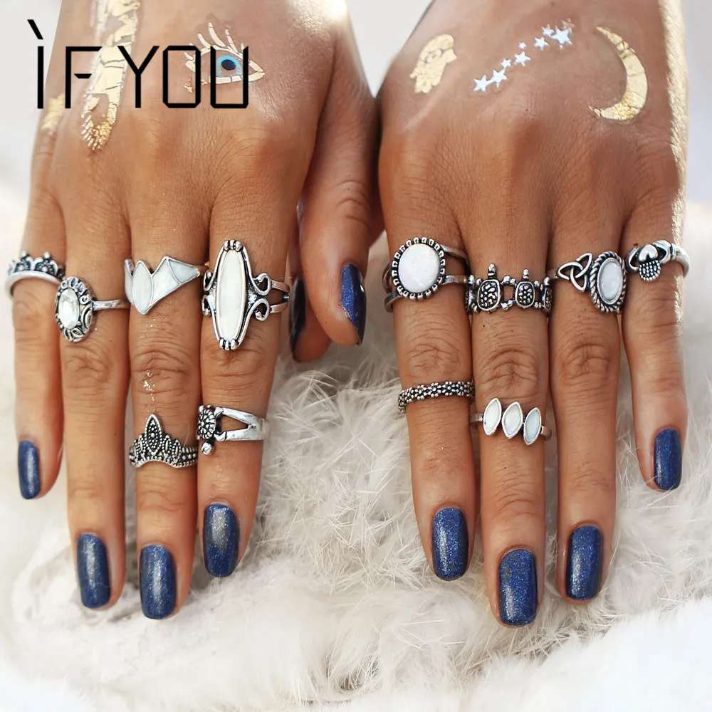 Набор Колец IF YOU 12 шт./лот в богемном стиле набор колец миди с чудесным опалом