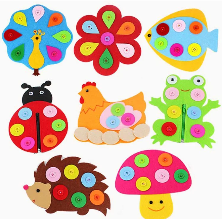 

So Cute 10 Brand Designs Happy Animals With Removeable Button Printed Felt Children handmade Nonwoven Decoration DIY Felt Fabri