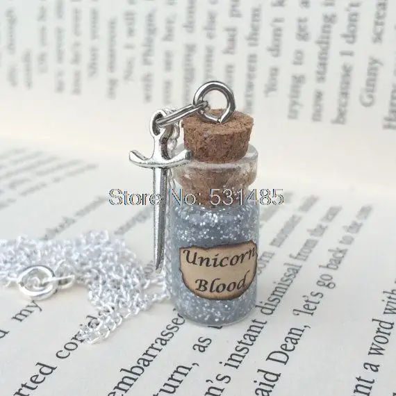 12pcs/lot Silver Unicorn Blood Bottle Necklace  Pendant   inspired by HP