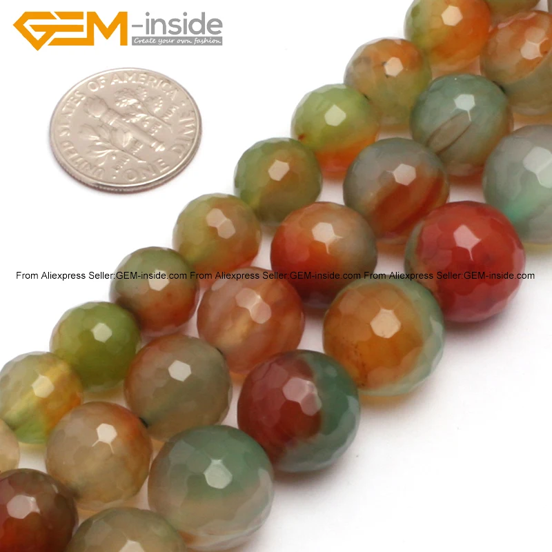 

Natural Round Faceted Red&Green Agates Beads For Jewelry Making 10-14mm 15inches DIY Jewellery FreeShipping Wholesale Gem-inside