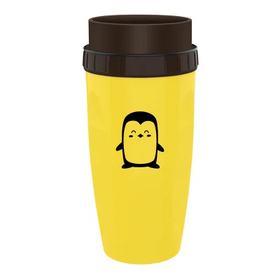 Yellow Penguin Вращающаяся чашка Neolid без крышки портативная ручная соломенная чашка креативная пластиковая мультяшная двухслойная желтая/серая чашка для детей подарок - Цвет: Yellow Penguin