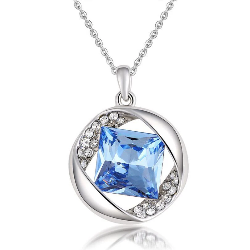 Романтический площадь Кристалл Кулон Цепочки и ожерелья Мода Круглый Rhinestone s &