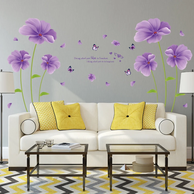 [Fundecor] фиолетовые Фэнтези Цветы лист бабочки ПВХ наклейки на стену для детской