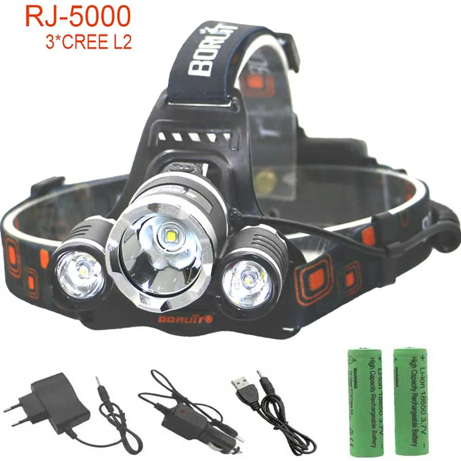 Светодиодная фара RJ3L2 3 лампы L2 зарядка по USB 18650 4 режима лм|led headlight|head lamp18650 head lamp |