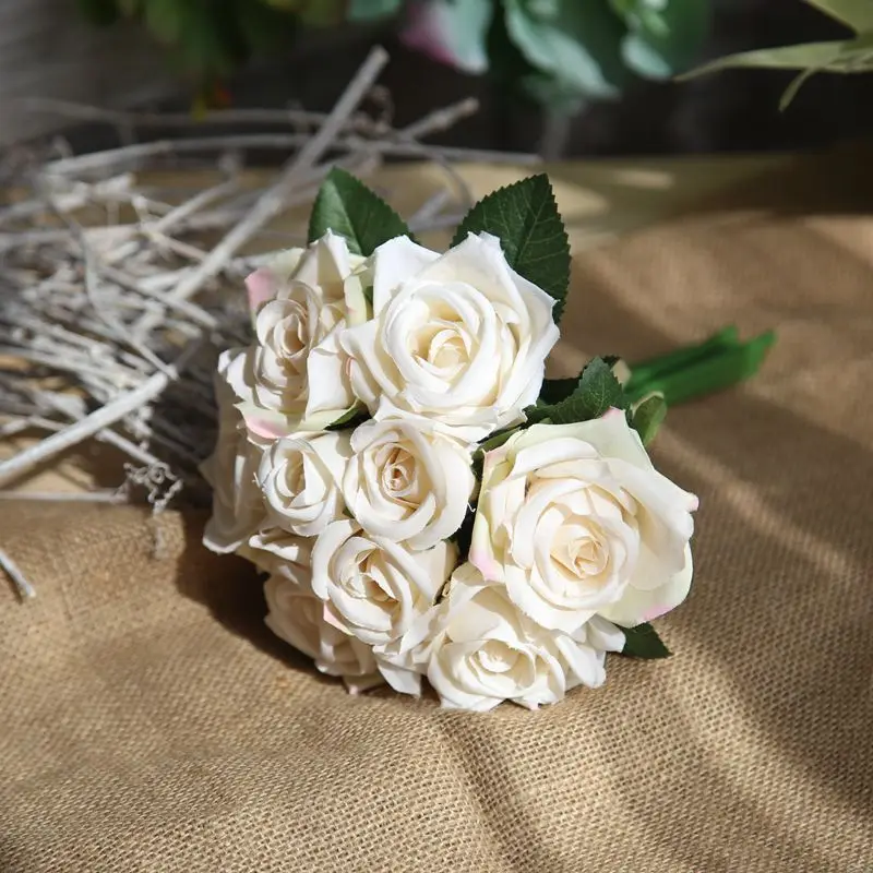

9 heads /bunch Hand tied bouquet Rose Bridesmaid Wedding silk flowers Rose Bridal bouquet Ribbon Fake Wedding bouquet