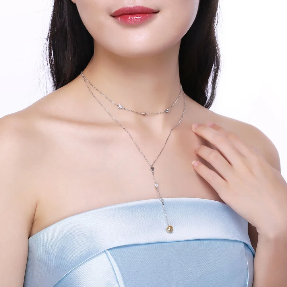 Женские двухслойные ожерелья с кристаллами Swarovski треугольная подвеска золотым