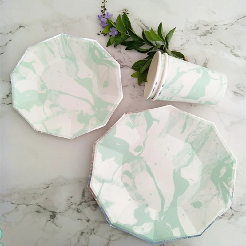 40 Sets Mint Marble Paper Tableware Plates Cups Napkins Straws for Thanksgiving Christmas Eve Celebration Party Supplies | Дом и сад