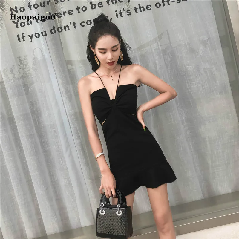 

2018 Solid Mermaid Dress Summer Women Black Sleeveless Spaghetti Strap Sexy Beach Mini Dress Casual Korean Dresses Moda Mujer