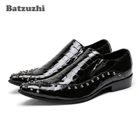 batzuzhi luxury handmade men shoes black men leather dress shoes slip on studdes fashion office suit shoes size 37 46 us5 us12