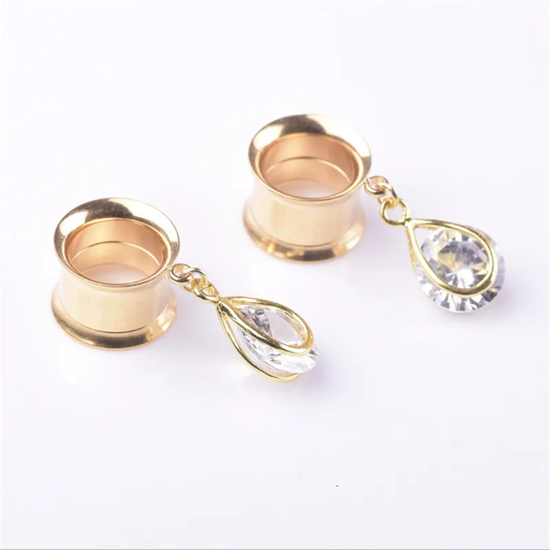 Золотые для ушей из нержавеющей стали 2 шт. пробки и туннели пирсинга плоти капель