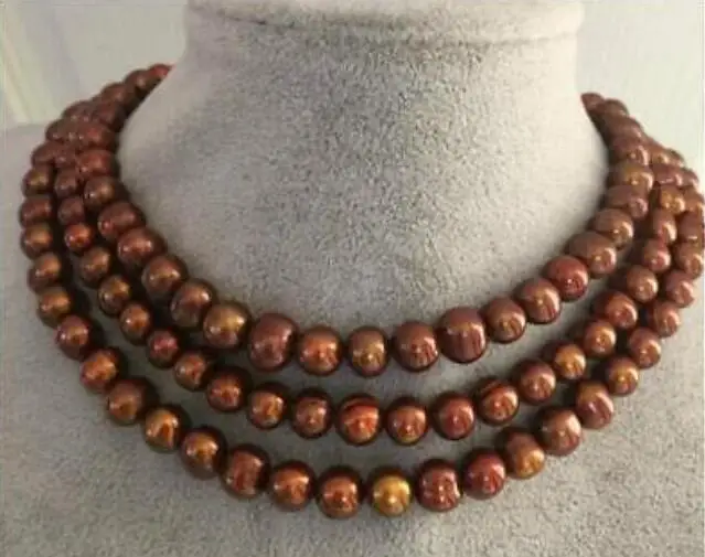 

Beautiful 9-10mm natural chocolate baroque pearl necklace 49" Yellow clasp