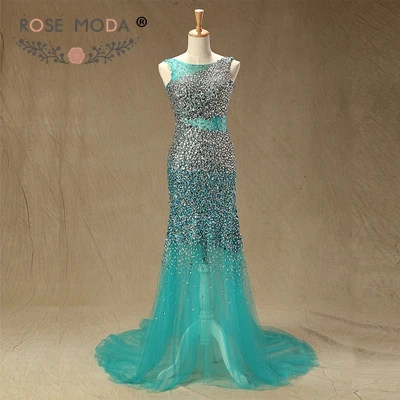 teal blue Розовый Moda Красный Русалка платье выпускного вечера хрустальные отражающие платья - Цвет: teal blue