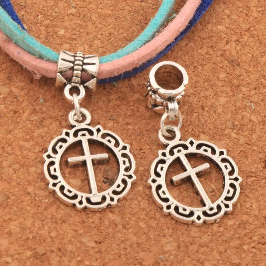 

Open Flower Circle Cross Big Hole Beads Zinc Alloy Dangle Fit European Bracelets Jewelry 16.4x30mm 15Pcs B495