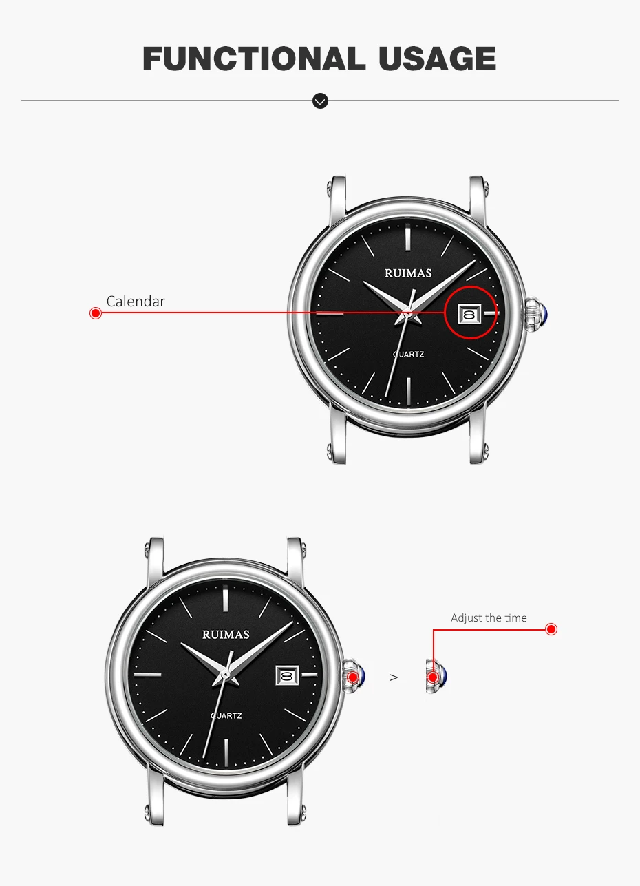 Ruimas reloj hombre Топ брендовые Роскошные мужские часы водонепроницаемые наручные часы с датой мужские повседневные кварцевые часы с кожаным ремешком