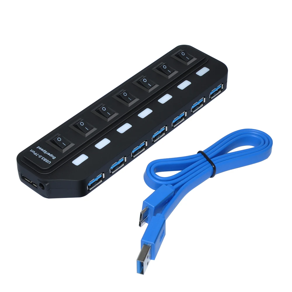 DeepFox USB 3,0 концентратор быстрая скорость 5 Гбит/с usb-хаб разветвитель с переключателем вкл/выкл концентратор для ноутбука