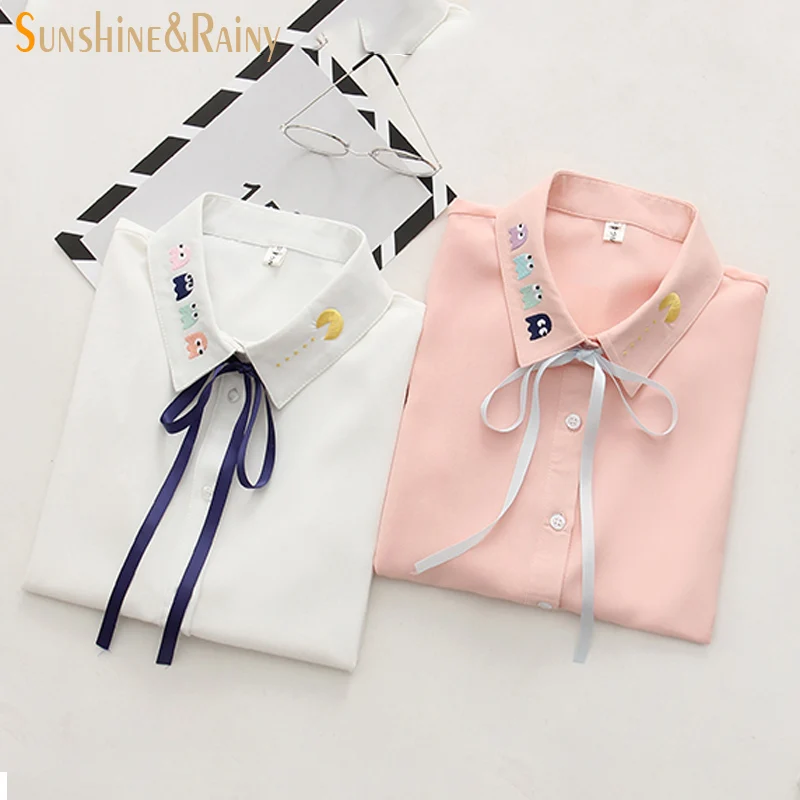 Весна Лето 2017 Женские однотонные рубашки женская блузка топы с оборками