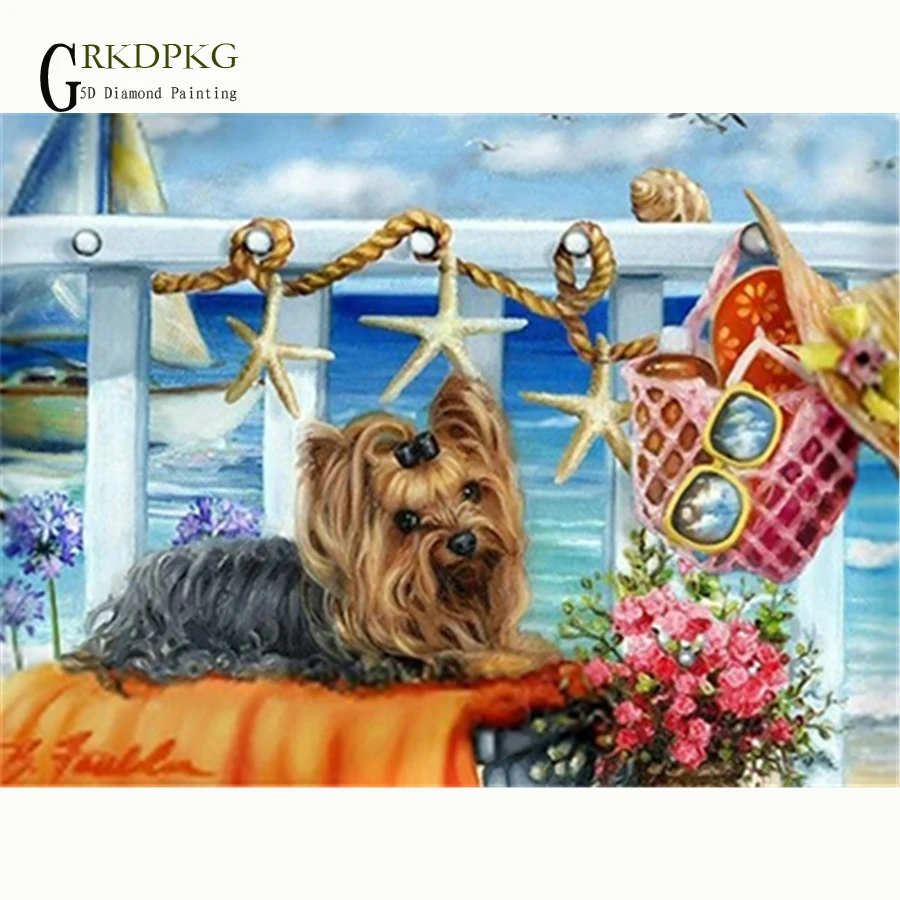 

Набор для алмазной вышивки Стразы «сделай сам», картина с квадратными стразами, вышивка крестиком, украшение для свадьбы, собака, морская зв...