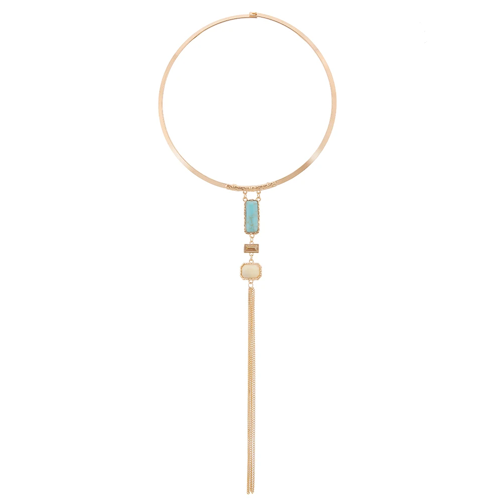 Boho Resinstone чокер с длинными подвесками винтажные металлические наборы кулонов
