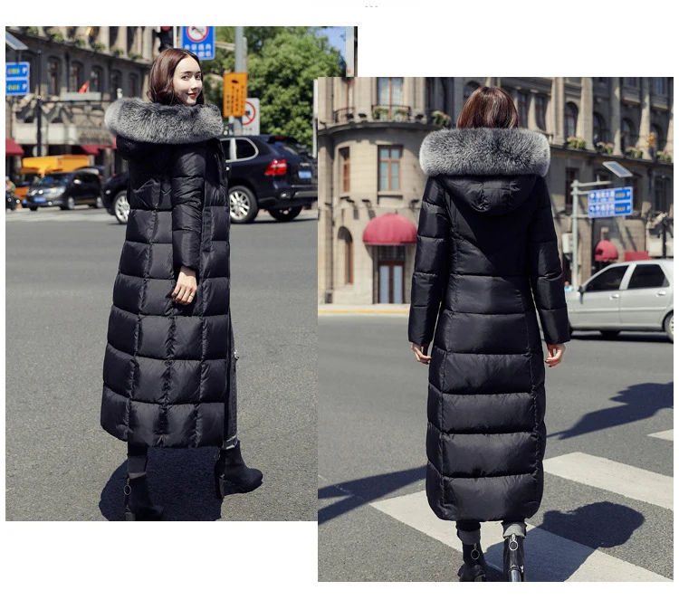 30 Degree Women Winter Coat Snow Wear Large Fur Collar Super Long Down Parkas White Duck Down Thick Warm Female Outwear Coat