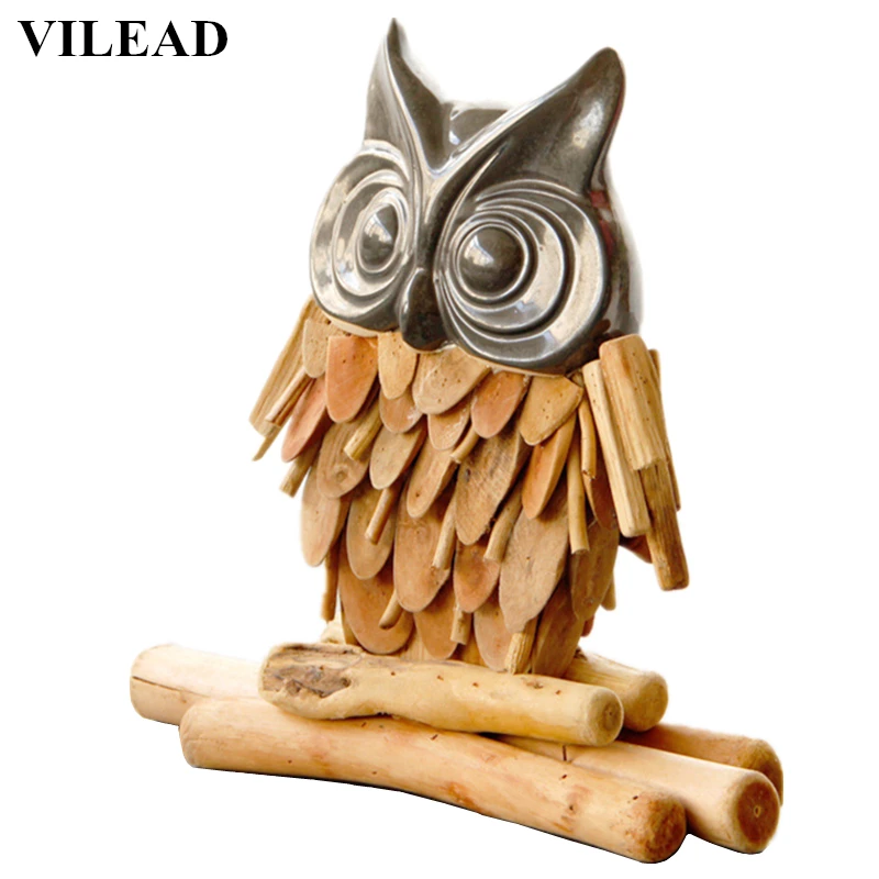 VILEAD 11 ''деревянная Фигурка Совы деревянная Мудрая сова украшение керамическая