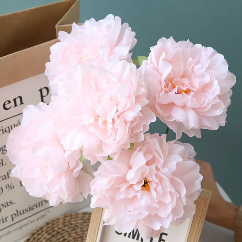 Пион в 5 головок высотой 65 см Высококачественный искусственный цветок украшение