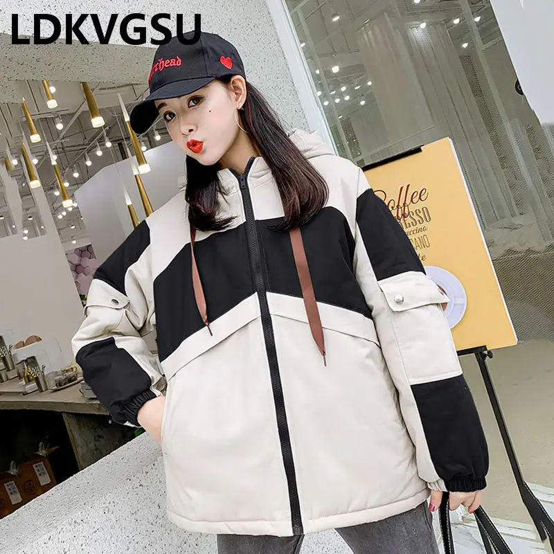 Женское хлопковое пальто свободная куртка с капюшоном большого размера в