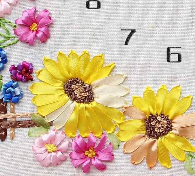 DIY живопись уникальный подарок корабля стикер часы розовый цветок ромашка вышивка крестиком рукоделие 3D DIY атласная лента с вышивкой дома