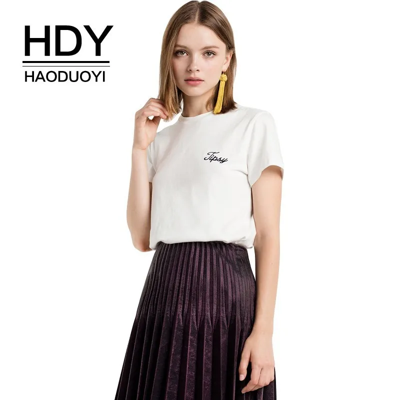 HDY Haoduoyi/Милая модная Однотонная футболка в студенческом стиле с вышитыми буквами